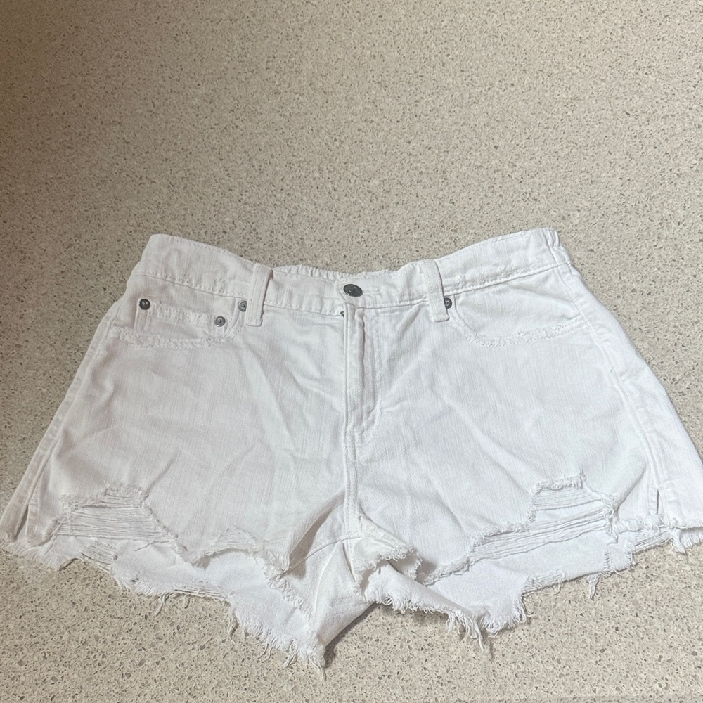 Aerie White Distressed Jean Shorts